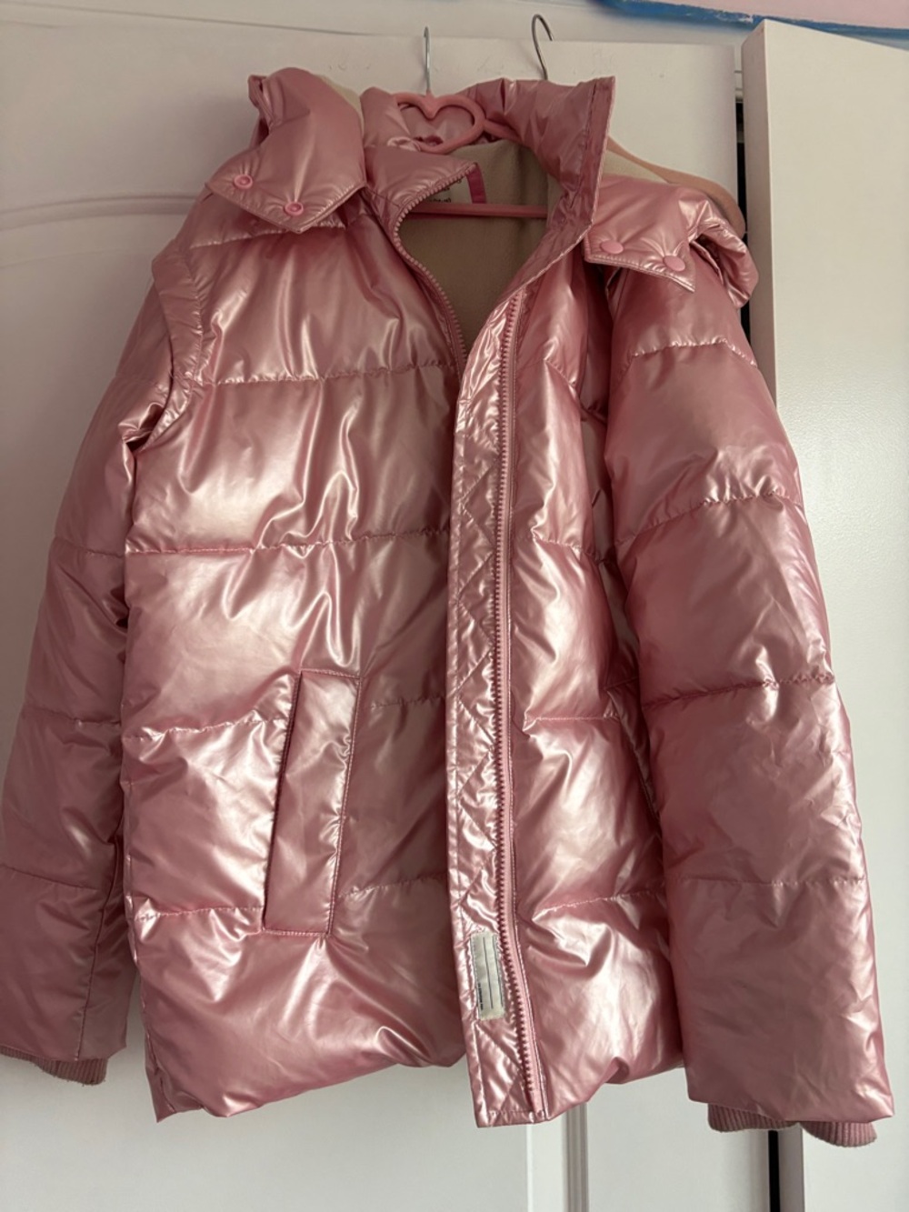 J. Crew Shiny Rose Pink Puffer Jacket with Hood